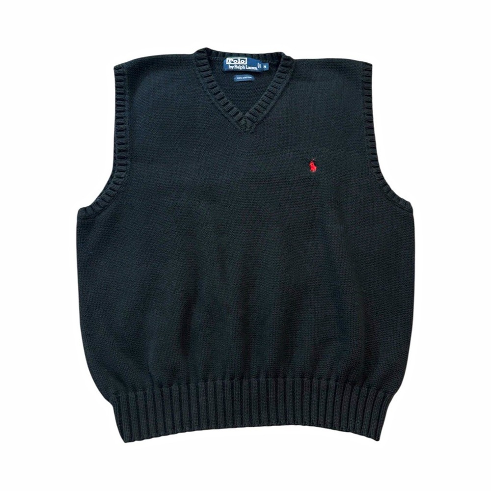Polo Ralph Lauren Men's M Black V-Neck Sweater Vest Red Pony